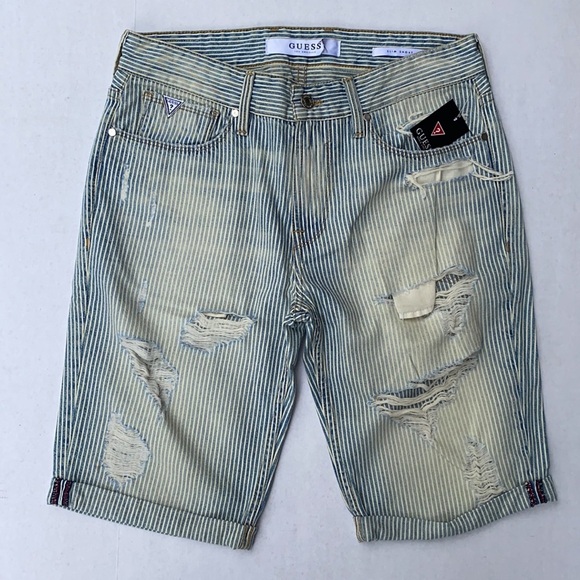 New GUESS Slim Destroyed Striped Men's Short SZ 32 - Picture 4 of 8